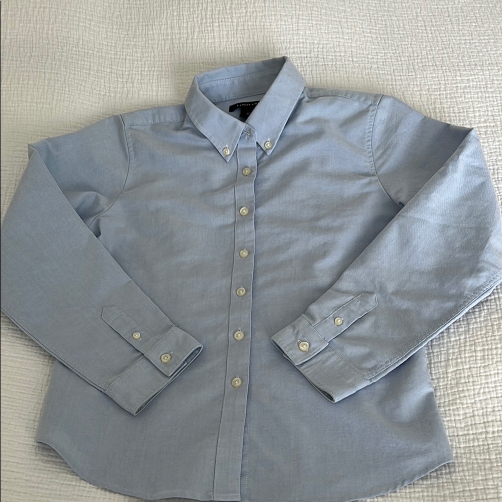 Lands End Girls Blue Button-Down Oxford Shirt Size 12